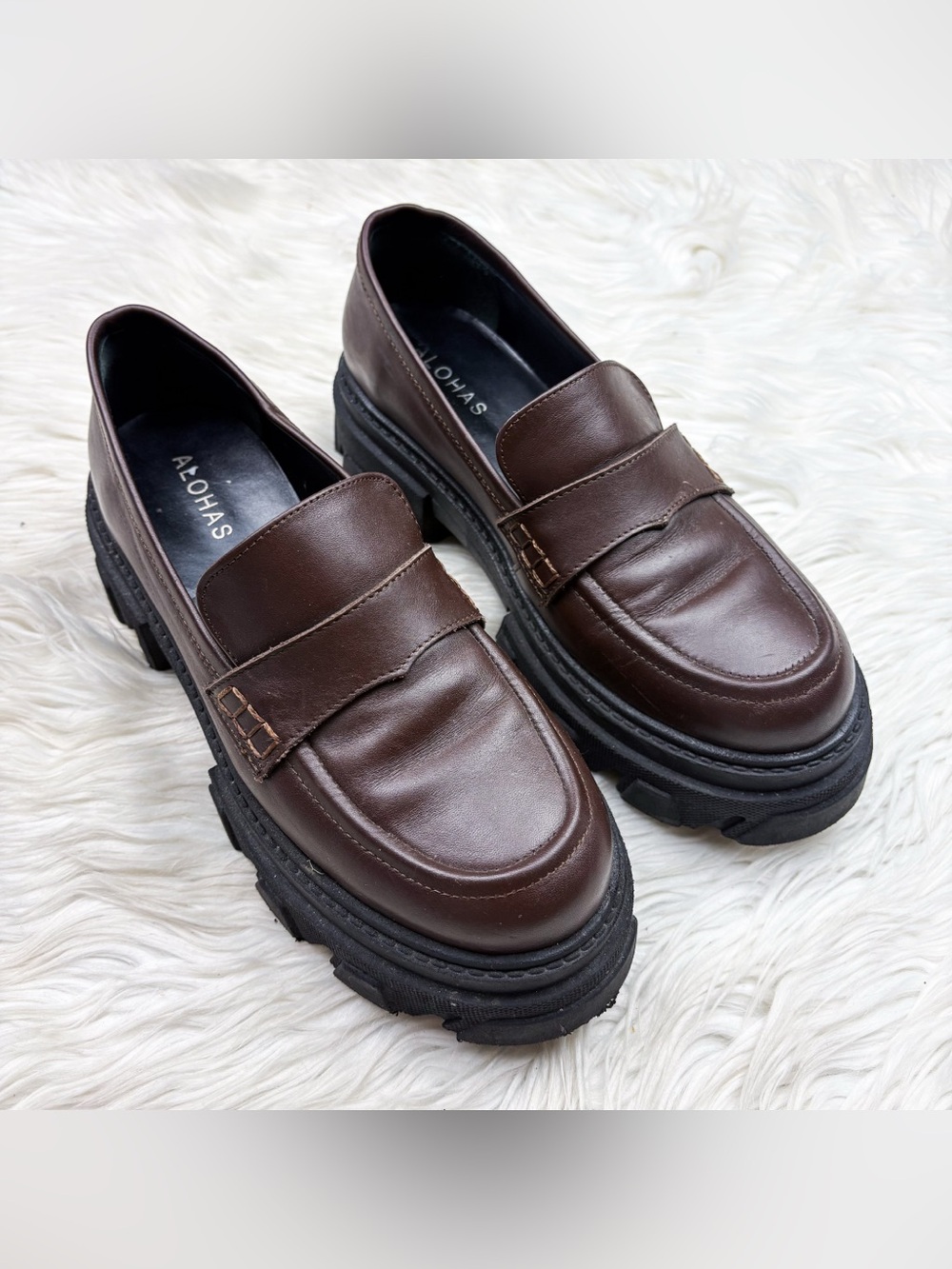 Alohas Trailblazer Loafer Lug Sole Platform Penny Coffee Brown Leather 40 US 9 - Picture 3 of 11